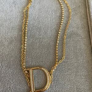“D” choker Necklace gold rhinestones